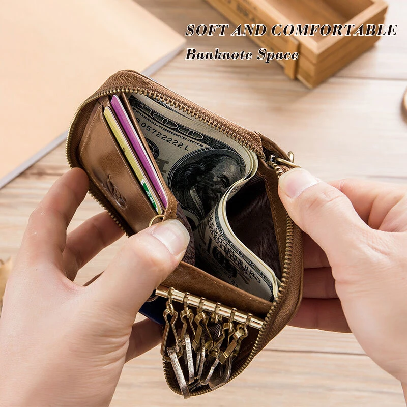 (image for) BULLCAPTAIN Genuine Leather Mens Waist-Mounted Wallet Card & Id Holders Multi-function Key Chain Holders Mini Key Bag Coin Purse Wallet Two-In-One with Gift Box